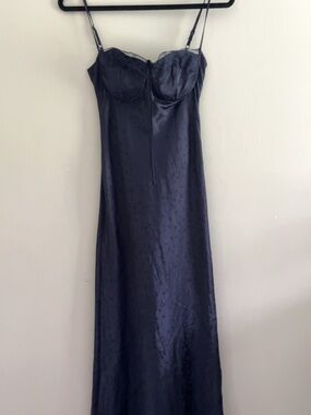 Satin Navy Maxi Slip Dress with Adjustable Straps